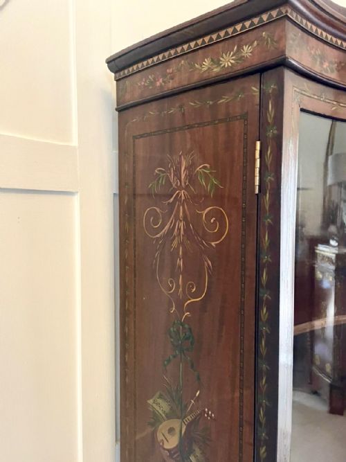 ANTIQUE VICTORIAN QUALITY MAHOGANY DISPLAY CABINET WITH ORIGINAL PAINTED DECORATION - ADDITIONAL PHOTO 8