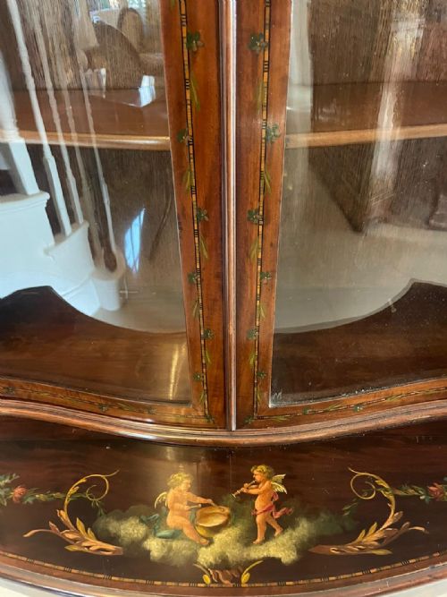 ANTIQUE VICTORIAN QUALITY MAHOGANY DISPLAY CABINET WITH ORIGINAL PAINTED DECORATION - ADDITIONAL PHOTO 17