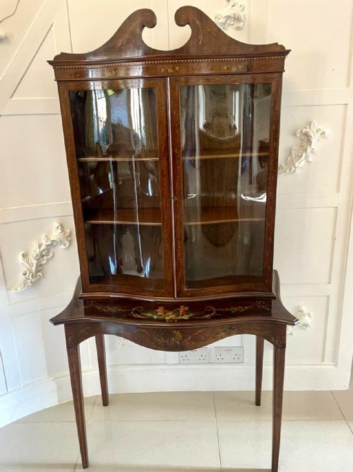 ANTIQUE VICTORIAN QUALITY MAHOGANY DISPLAY CABINET WITH ORIGINAL PAINTED DECORATION - ADDITIONAL PHOTO 22