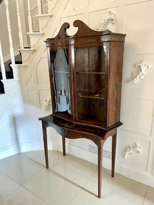 ANTIQUE VICTORIAN QUALITY MAHOGANY DISPLAY CABINET WITH ORIGINAL PAINTED DECORATION - ADDITIONAL PHOTO 23