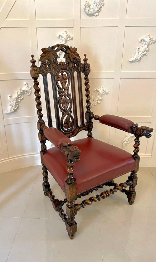  Large Antique Victorian Quality Carved Oak Armchair