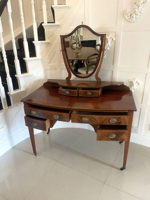 fig 1. Antique Edwardian Quality Mahogany Inlaid Dressing Table by James Shoolbred, London