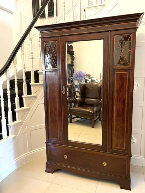 Superb Quality Antique Edwardian Mahogany Inlaid Wardrobe