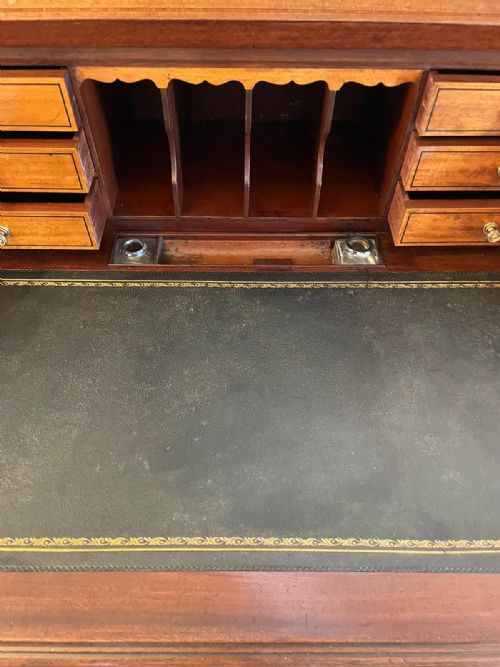 FINE QUALITY ANTIQUE EDWARDIAN FREESTANDING MAHOGANY INLAID CYLINDER DESK BY MAPLE CO LONDON - ADDITIONAL PHOTO 4