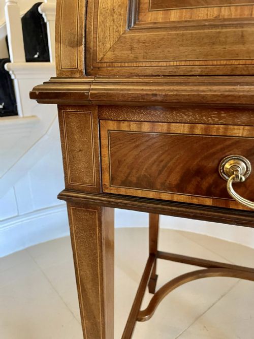 FINE QUALITY ANTIQUE EDWARDIAN FREESTANDING MAHOGANY INLAID CYLINDER DESK BY MAPLE CO LONDON - ADDITIONAL PHOTO 12