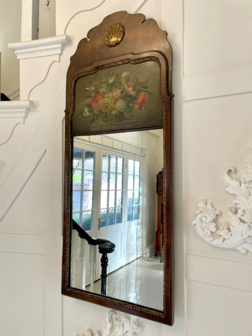 Antique Edwardian Quality Burr Walnut and Gilded Carved Wall Mirror