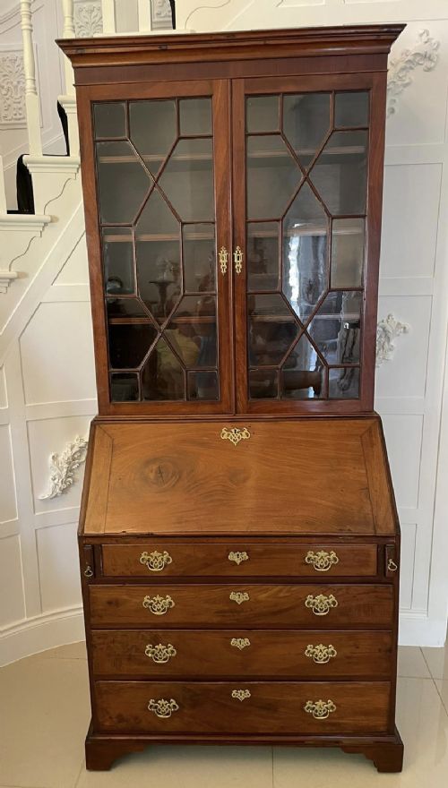 Antique George III Quality Mahogany Bureau Bookcase 