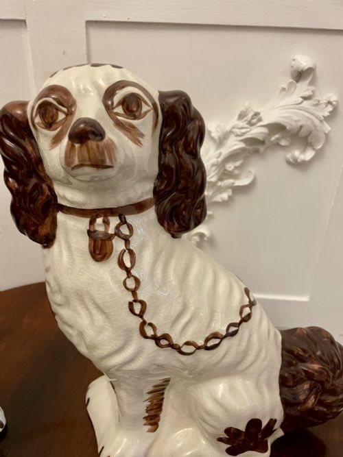 ANTIQUE EDWARDIAN QUALITY PAIR OF STAFFORDSHIRE DOGS - ADDITIONAL PHOTO 5