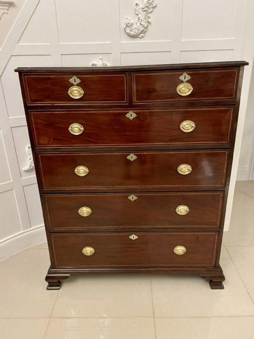 Antique George III Quality Figured Mahogany Inlaid Chest of 6 Drawers