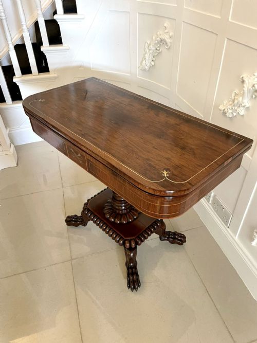 FINE QUALITY ANTIQUE REGENCY CARVED ROSEWOOD BRASS INLAID CARDSIDE TABLE - ADDITIONAL PHOTO 3