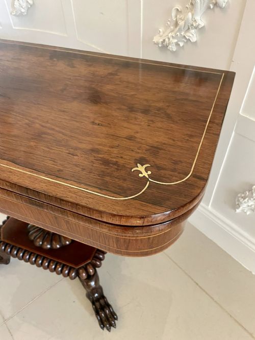 FINE QUALITY ANTIQUE REGENCY CARVED ROSEWOOD BRASS INLAID CARDSIDE TABLE - ADDITIONAL PHOTO 8
