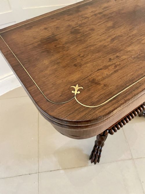 FINE QUALITY ANTIQUE REGENCY CARVED ROSEWOOD BRASS INLAID CARDSIDE TABLE - ADDITIONAL PHOTO 9