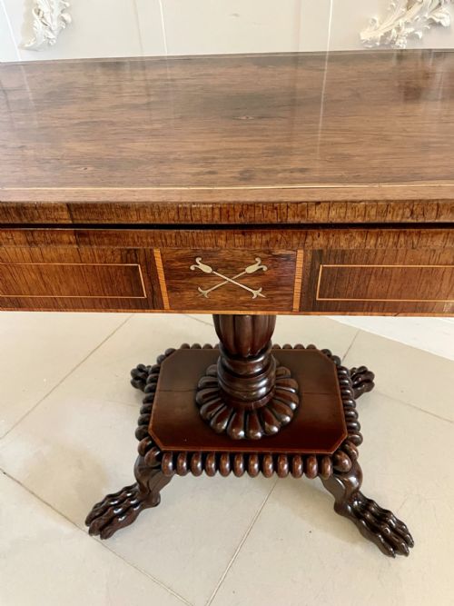 FINE QUALITY ANTIQUE REGENCY CARVED ROSEWOOD BRASS INLAID CARDSIDE TABLE - ADDITIONAL PHOTO 10
