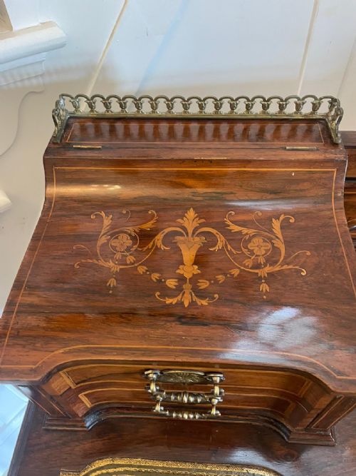 FINE QUALITY ANTIQUE VICTORIAN FREESTANDING MAPLE CO INLAID WRITING DESK - ADDITIONAL PHOTO 4
