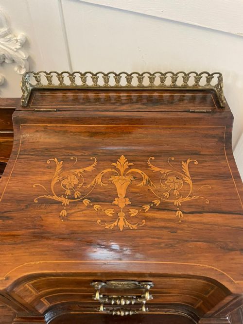 FINE QUALITY ANTIQUE VICTORIAN FREESTANDING MAPLE CO INLAID WRITING DESK - ADDITIONAL PHOTO 8