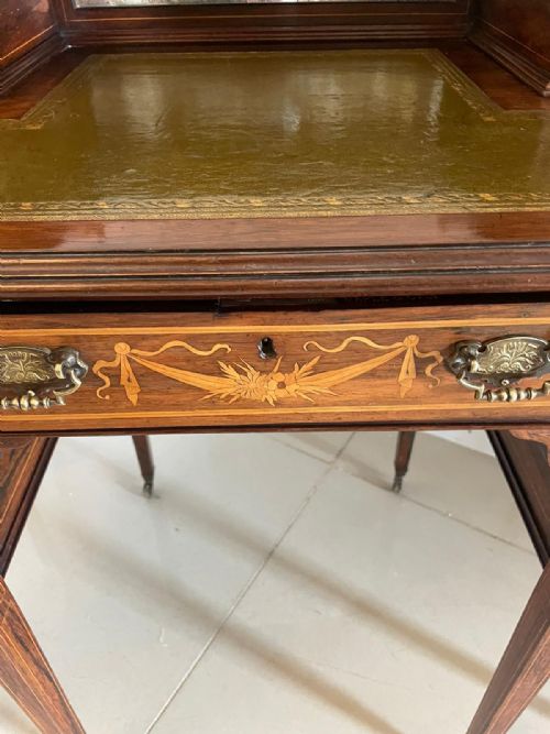 FINE QUALITY ANTIQUE VICTORIAN FREESTANDING MAPLE CO INLAID WRITING DESK - ADDITIONAL PHOTO 11