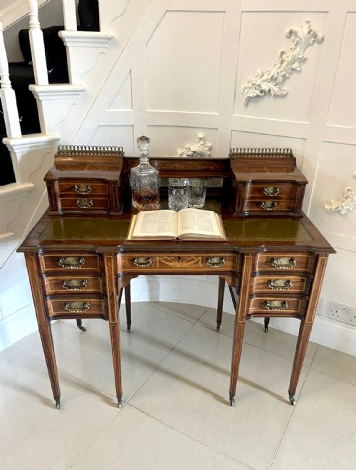 FINE QUALITY ANTIQUE VICTORIAN FREESTANDING MAPLE CO INLAID WRITING DESK - ADDITIONAL PHOTO 14