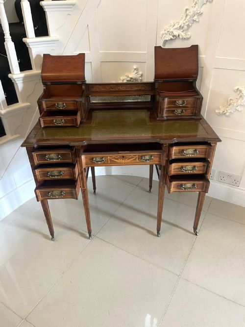 FINE QUALITY ANTIQUE VICTORIAN FREESTANDING MAPLE CO INLAID WRITING DESK - ADDITIONAL PHOTO 16