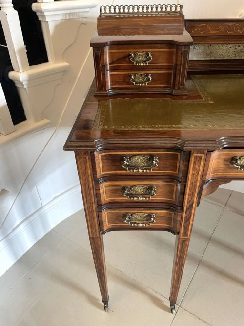 FINE QUALITY ANTIQUE VICTORIAN FREESTANDING MAPLE CO INLAID WRITING DESK - ADDITIONAL PHOTO 17