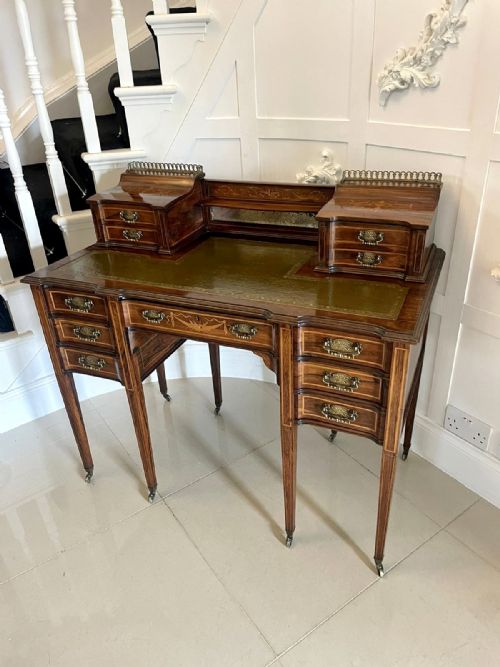 FINE QUALITY ANTIQUE VICTORIAN FREESTANDING MAPLE CO INLAID WRITING DESK - ADDITIONAL PHOTO 19