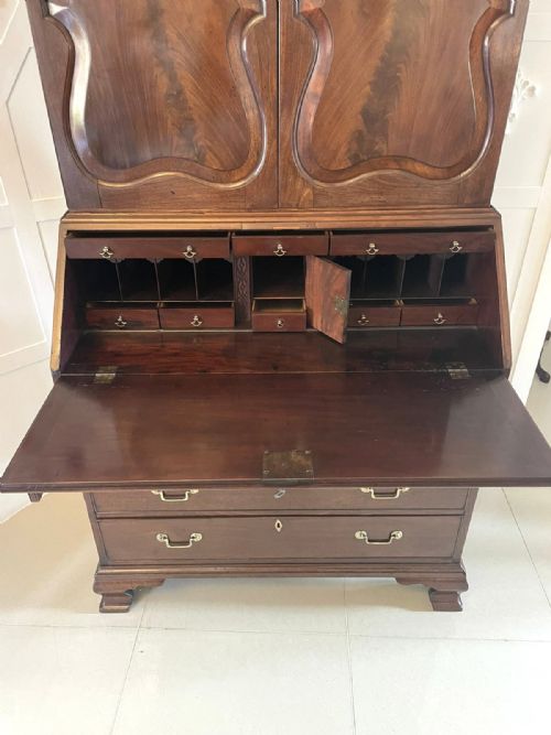 OUTSTANDING QUALITY ANTIQUE GEORGE II FIGURED MAHOGANY BUREAU BOOKCASE - ADDITIONAL PHOTO 12