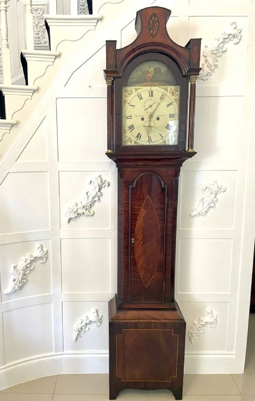 Antique George III Superior Quality Mahogany Inlaid Eight Day Longcase Clock Signed John Denbigh, Merton Park