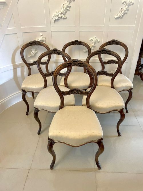 Set of 6 Antique Victorian Quality Carved Walnut Dining Chairs