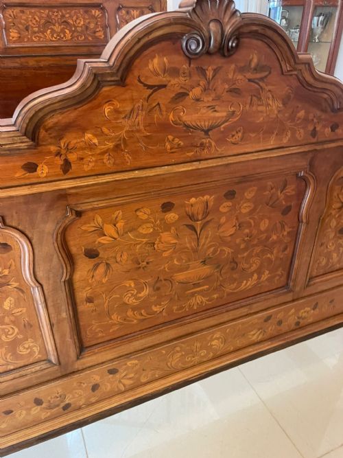 fig 1. Outstanding Quality King Size Antique Victorian Figured Walnut Floral Marquetry Inlaid Bed