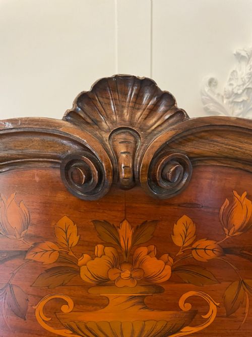 fig 2. Outstanding Quality King Size Antique Victorian Figured Walnut Floral Marquetry Inlaid Bed
