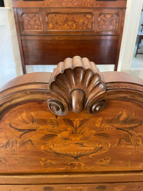 fig 3. Outstanding Quality King Size Antique Victorian Figured Walnut Floral Marquetry Inlaid Bed