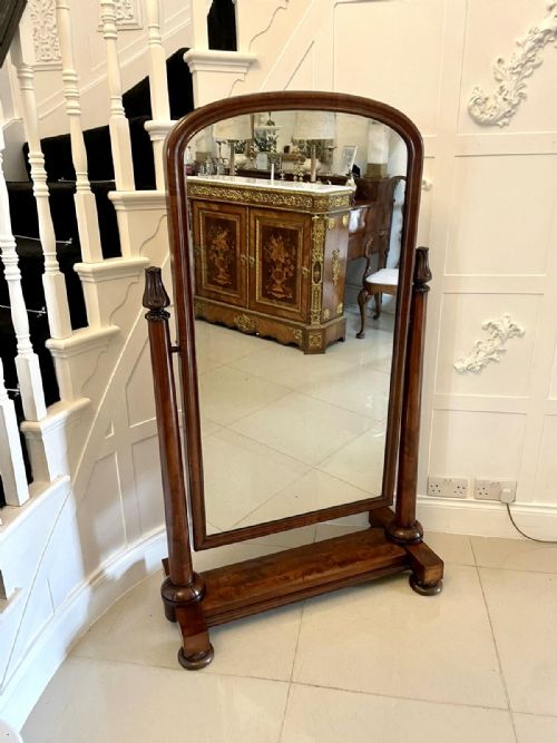Antique Victorian Quality Figured Mahogany Free Standing Cheval Mirror