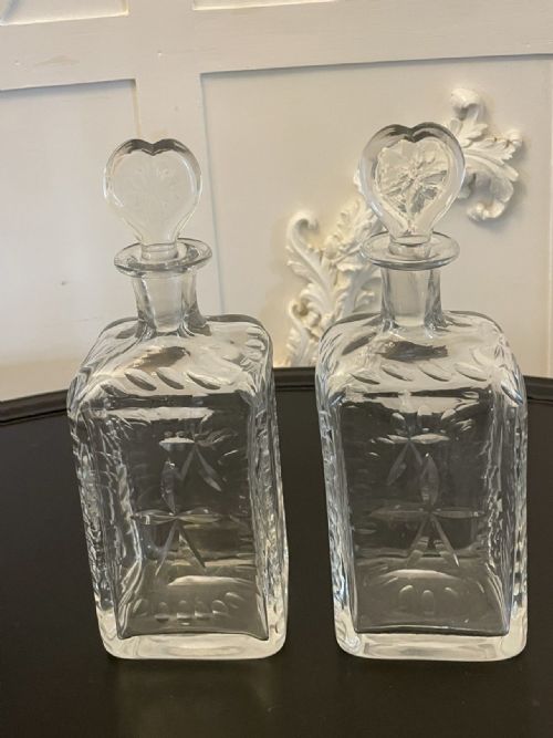 Unusual Pair of Antique Victorian Quality Cut Glass Decanters