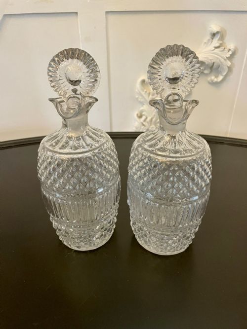 Unusual Pair of Irish Antique Victorian Quality Cut Glass Decanters