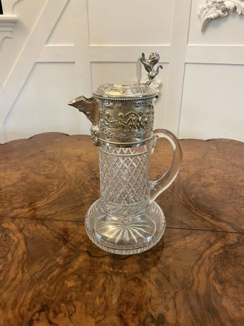 Outstanding Quality Antique Victorian Silver Plated Cut Glass Claret Jug