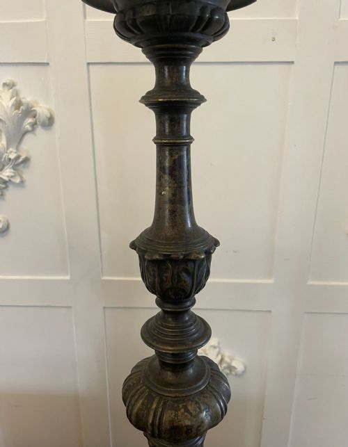 UNUSUAL PAIR OF LARGE ANTIQUE VICTORIAN ORNATE BRASS PRICKET CANDLESTICKS - ADDITIONAL PHOTO 1