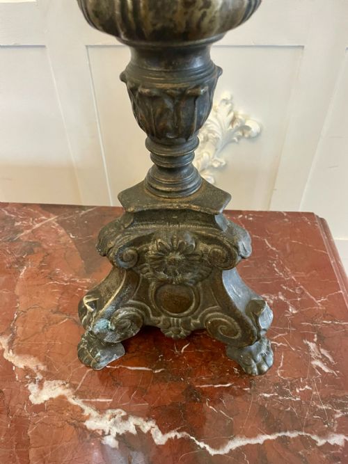UNUSUAL PAIR OF LARGE ANTIQUE VICTORIAN ORNATE BRASS PRICKET CANDLESTICKS - ADDITIONAL PHOTO 4