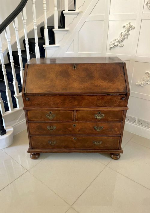 Large Antique William and Mary Burr Walnut Herringbone Inlaid Two Part Bureau