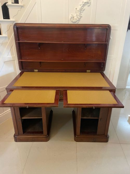 fig 1. Unusual Antique Victorian Quality Figured Mahogany Kneehole Architects Desk