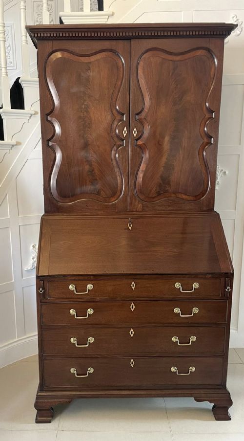Outstanding Quality Antique George II Figured Mahogany Bureau Bookcase 