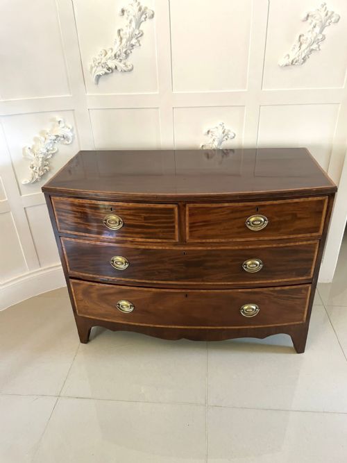 Antique George III Quality Figured Mahogany Inlaid Bow Front Chest of 4 Drawers