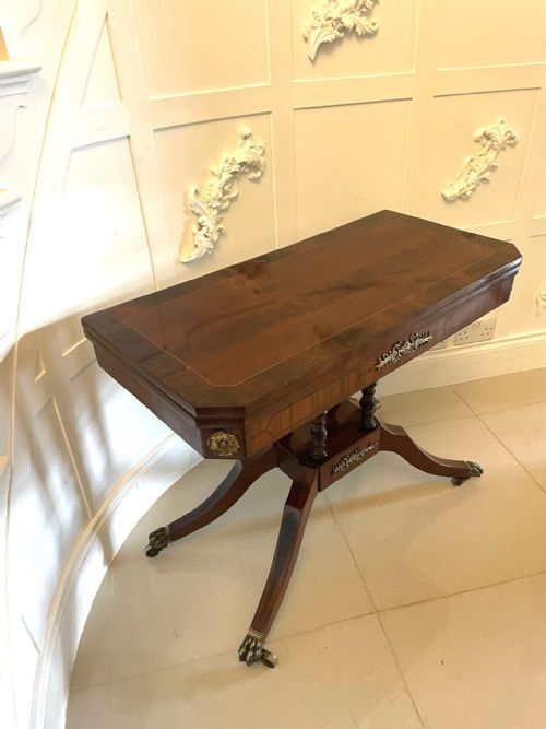 Fine Quality Antique Regency Figured Mahogany Card/console Table with Gilded Brass Mounts