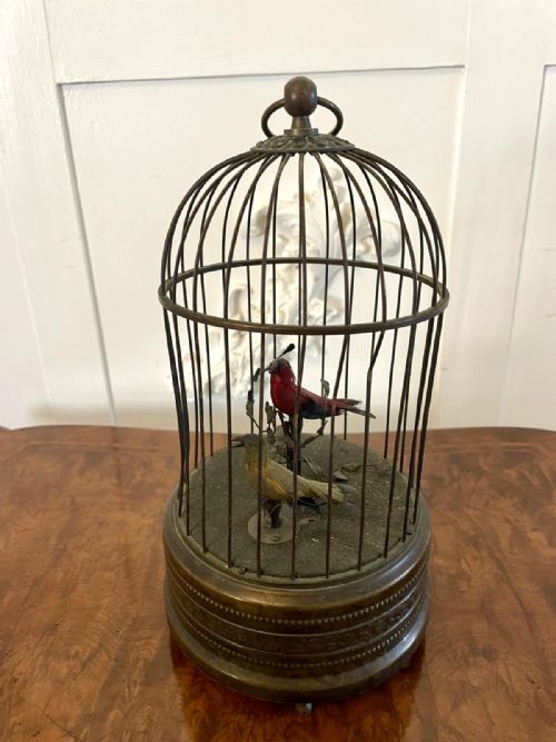 19th Century Antique Brass Caged Singing Birds