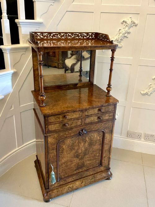 Unusual Antique Victorian Quality Burr Walnut Side Cabinet