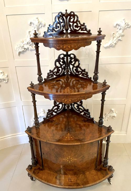 Large Outstanding Quality Antique Victorian Inlaid Burr Walnut Corner Whatnot