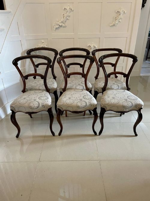 Quality Antique Set of 6 Victorian Carved Rosewood Dining Chairs
