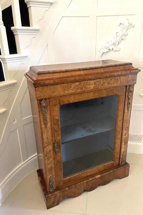Antique Victorian Quality Burr Walnut Floral Marquetry Inlaid Side Cabinet