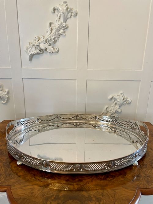 Large Antique Edwardian Quality Silver Plated Oval Shaped Tea Tray