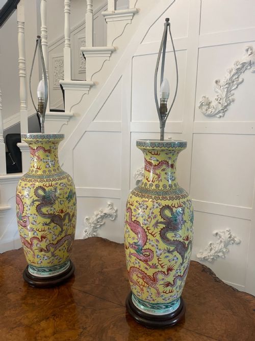 LARGE PAIR OF ANTIQUE 19TH CENTURY CHINESE PORCELAIN VASE LAMPS 105 X 24 CM - ADDITIONAL PHOTO 15