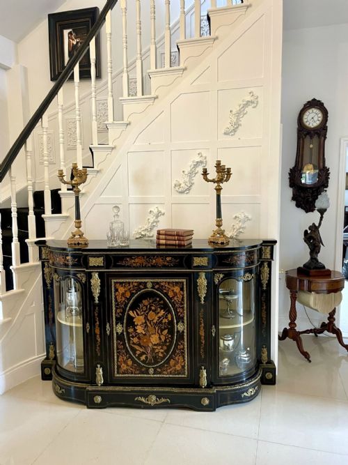 OUTSTANDING QUALITY ANTIQUE VICTORIAN EBONISED AND INLAID FLORAL MARQUETRY CREDENZASIDEBOARD - ADDITIONAL PHOTO 1