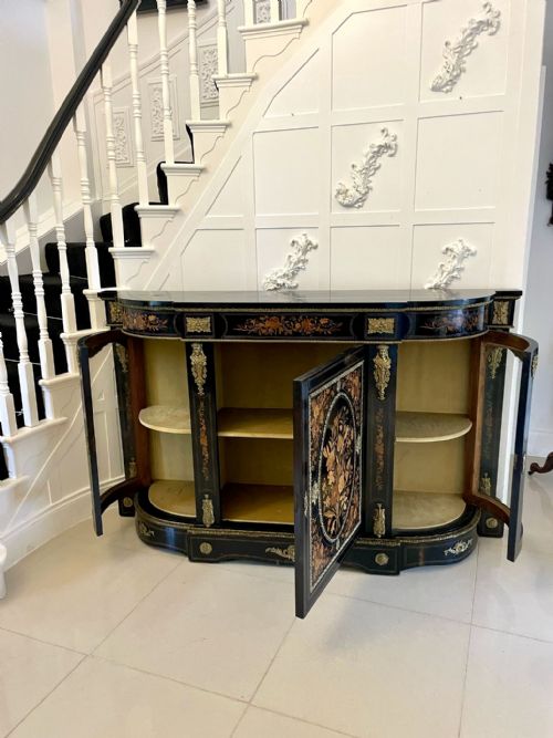 OUTSTANDING QUALITY ANTIQUE VICTORIAN EBONISED AND INLAID FLORAL MARQUETRY CREDENZASIDEBOARD - ADDITIONAL PHOTO 2
